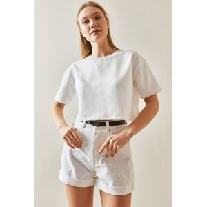 XHAN White Crew Neck Oversize Crop T-Shirt 4KXK1-47899-01