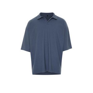 Trendyol Indigo Limited Edition Oversize Textured Anti-Wrinkle Ottoman Polo Neck T-Shirt