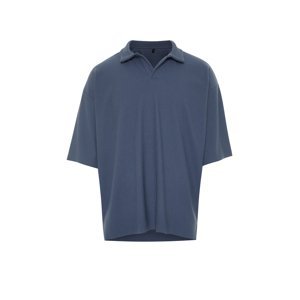 Trendyol Indigo Limited Edition Oversize Textured Anti-Wrinkle Ottoman Polo Neck T-Shirt