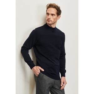 AC&Co / Altınyıldız Classics Men's Navy Blue Non-Pilling Standard Fit Half Turtleneck Stripe Textured Knitwear Sweater