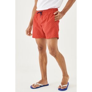 ALTINYILDIZ CLASSICS Men's Red-Navy Blue Standard Fit Regular Fit Patterned Quick Dry Swimwear Marine Shorts