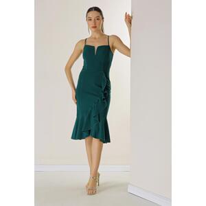 By Saygı Flounce Lined Crepe Dress with Rope Strap Skirt