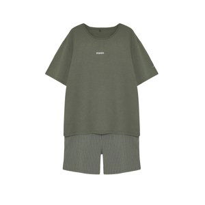 Trendyol Khaki Large Size Regular Fit Knitted Pajamas Set