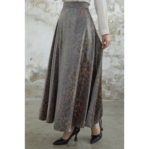 InStyle Shiny Tulle Patterned Viscose Skirt - Brown