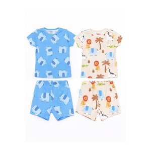 LC Waikiki Crew Neck Short Sleeve Printed Baby Boy Short Pajamas Set 2-Pack