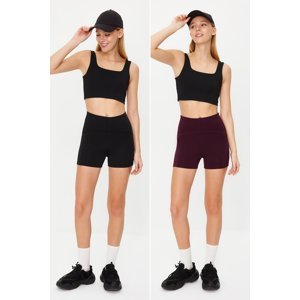 Trendyol Black-Purple 2 Pack Collecting Sports Shorts Tights