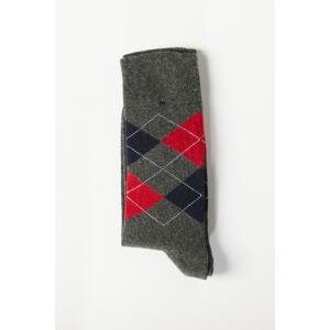 ALTINYILDIZ CLASSICS Men's Anthracite-Red Patterned Crew Socks