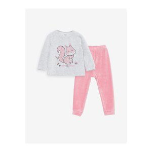 LC Waikiki Crew Neck Long Sleeve Printed Velvet Baby Girl Pajamas Set