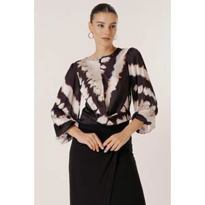 By Saygı Back Knitwear Patterned Chiffon Satin Blouse