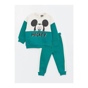 LC Waikiki Crew Neck Long Sleeve Mickey Mouse Printed Baby Boy Sweatshirt and Tracksuit Bottom 2 Set