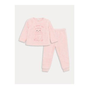 LC Waikiki Crew Neck Long Sleeve Embroidered Plush Baby Girl Pajama Set