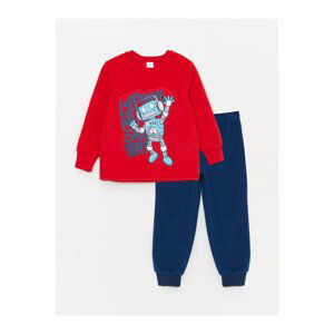 LC Waikiki Crew Neck Embroidered Long Sleeve Fleece Boys' Pajama Set