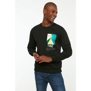 Trendyol Black Men's Regular/Normal Cut Crew Neck Geometric Printed Sweatshirt