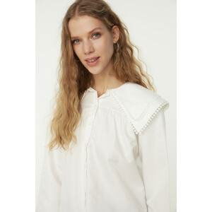 Trendyol Ecru Collar Woven Shirt with Pompom Detail