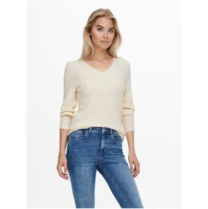 Cream ribbed basic sweater ONLY Latia - Women