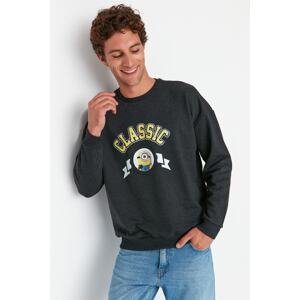 Trendyol Men's Oversize/Wide-Fit Crew Neck Minions Fleece Licensed Sweatshirt