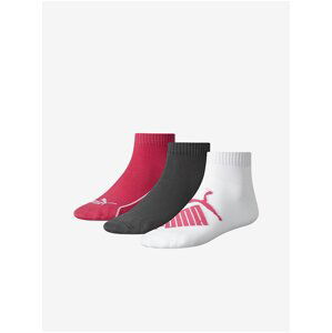 Set of three pairs of socks in dark pink, gray and white Puma - Men