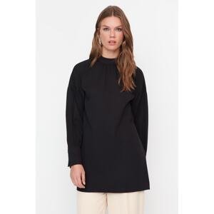 Trendyol Black Woven Crepe Tunic with Stand Up Collar