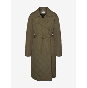 Khaki Quilted Long Coat with Ties Noisy May Ulla - Women