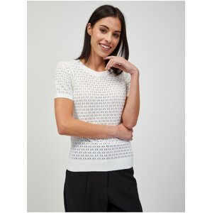White Perforated Short Sleeve Sweater ORSAY - Women
