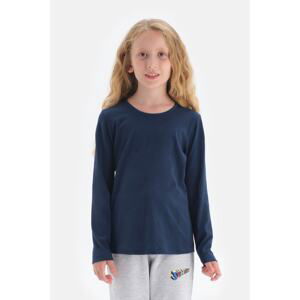 Dagi Navy Blue Crew Neck Long Sleeved T-Shirt