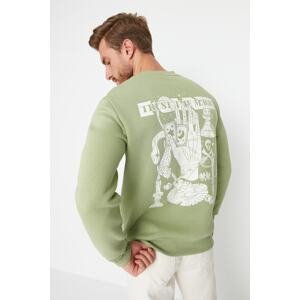 Trendyol Green Men's Regular/Regular Cut, Crew Neck Printed Sweatshirt
