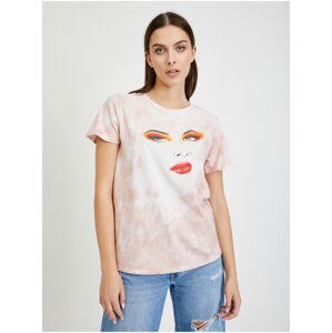 White-Pink Patterned Women's T-Shirt Guess Stargazing Easy - Women