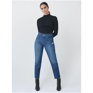 Dark Blue Womens Shortened Straight Fit Jeans - Women