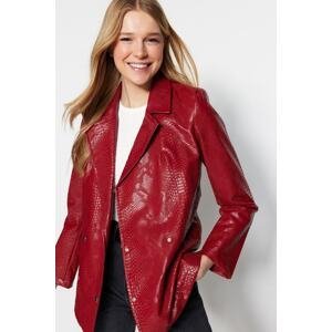 Trendyol Claret červená faux kožená podšívka krokodíla vzorovaná tkaná bunda