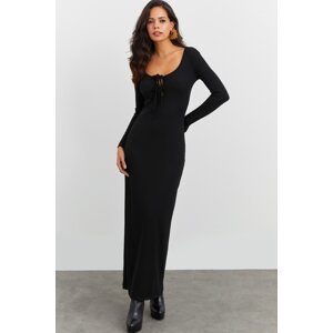 Cool & sexy dámske čierne košieľkové maxi šaty