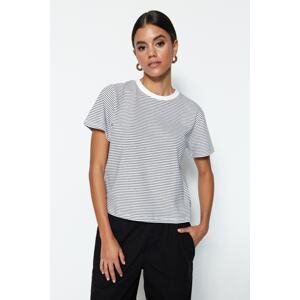 Trendyol Black Ecru Striped Premium Basic Regular/Normal Fit Crew Neck Knitted T-Shirt