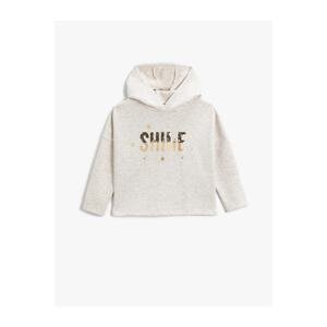 Koton Hooded Sweatshirt Sequin Embroidered Silvery