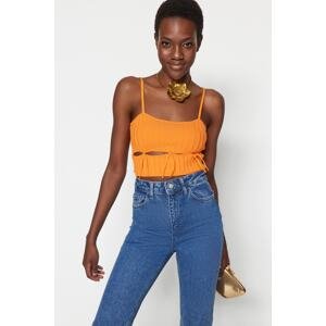 Trendyol Orange Crop Knitwear Window/Cut Out Detailed Tie Blouse