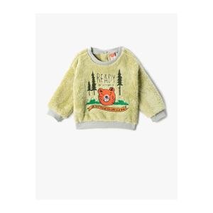 Koton Plush Sweatshirt with Teddy Bear Applique Detailed Embroidered Long Sleeve.