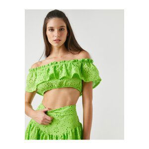 Koton Open Shoulder Crop Blouse Scalloped