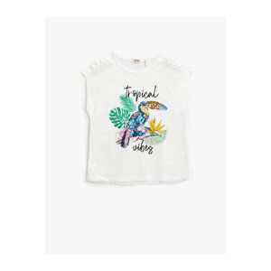 Koton Parrot Stamp Sequin Embroidered T-Shirt Window Detail Sleeveless