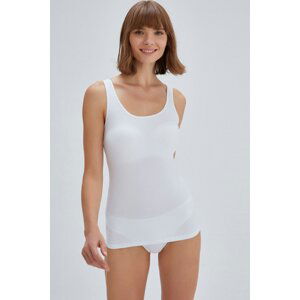 Dagi Women's White Wide Collar Combed Cotton Singlet with Thick Straps