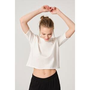 Dagi Ecru Modal Crop Print T-shirt