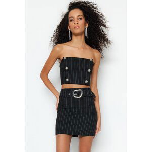 Trendyol Weave Sparkly Striped Skirt With Black Belt