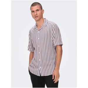 ONLY & SONS Pink-White Mens Striped Short Sleeve Shirt ONLY & SON - Men