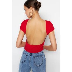 Trendyol Red Backless Crop Cotton Stretchy Knitted Blouse