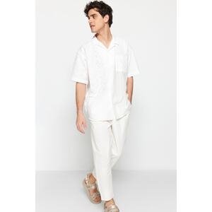 Trendyol Limited Edition White Oversize Brode Blocked Summer Shirt