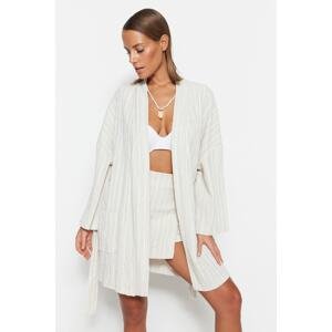 Trendyol Bridal Ecru Belted Mini Woven Linen Blended Kimono & Kaftan