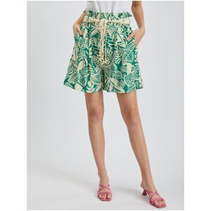 Orsay Creamy Green Women's Patterned Shorts with Linen - Women