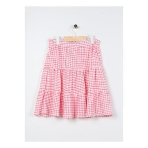 Koton Elastic Waist Normal Pink Gingham Short Girl's Skirt 3skg70009ak