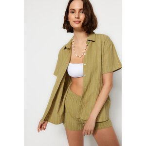 Trendyol Green Woven Linen Blended Shirt Shorts Set