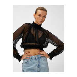 Koton Chiffon Crop Blouse High Neck Long Sleeve