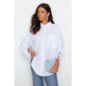 Trendyol White With Adjustable Shirring Sleeves, Woven Cotton Shirts