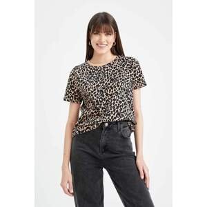 DEFACTO Regular Fit Crew Neck Leopard Patterned Short Sleeve T-Shirt