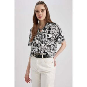 DEFACTO Coool Regular Fit Pajama Collar Printed Short Sleeve Shirt